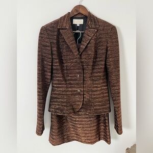 VTG Cache Copper Gold Suit Skirt Jewel Buttons SZ 6